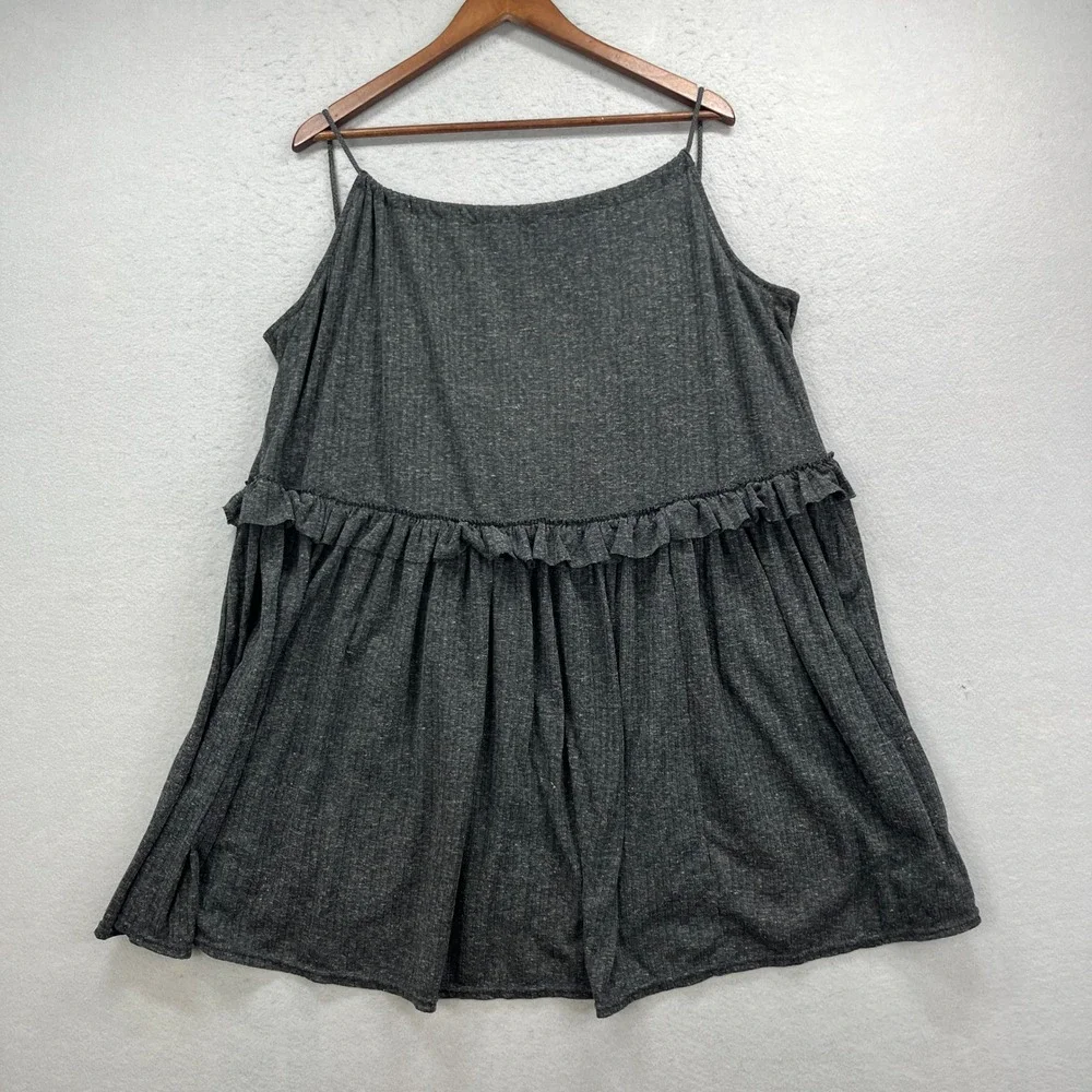 Free People Cami Top Womens Small Charcoal FP Beach Ruffle Tassel Boho Coastal